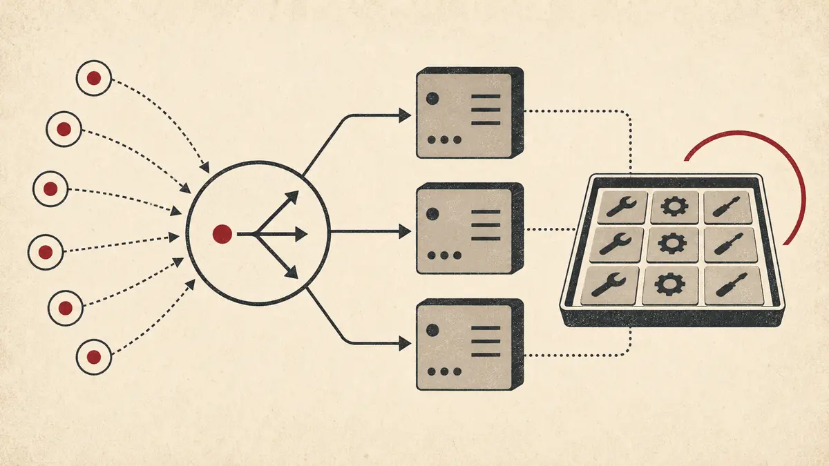 Stateless MCP routing across interchangeable servers with cacheable tool discovery