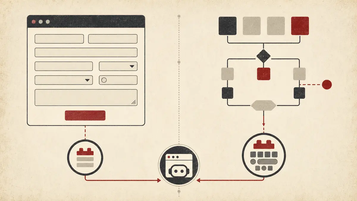 Declarative form and imperative JavaScript paths exposing tools to the same browser agent