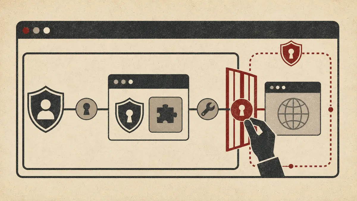 WebMCP security boundary controlling tool access across browser origins and frames